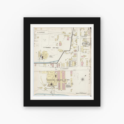 Old map wall art mockup — black gallery frame with white mat — Sanborn Fire Insurance Map from Jeffersonville, Clark County, Indiana (1886), Sheet #0007