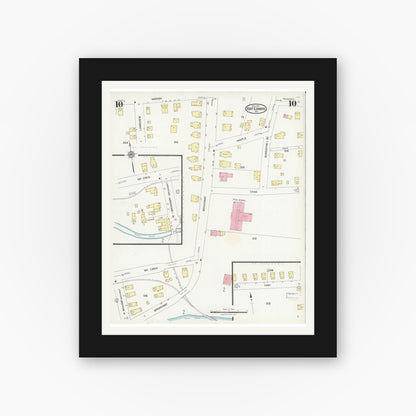 Old map wall art mockup — black gallery frame with white mat — Sanborn Fire Insurance Map from Fort Edward, Washington County, New York (1924), Sheet #0010