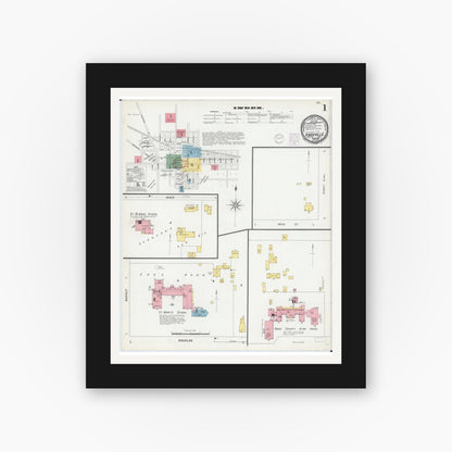 Old map wall art mockup — black gallery frame with white mat — Sanborn Fire Insurance Map from Knoxville, Knox County, Illinois (1901) - Complete Map Set