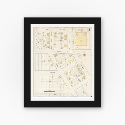 Old map wall art mockup — black gallery frame with white mat — Sanborn Fire Insurance Map from Chillicothe, Hardeman County, Texas (1941), Sheet #0007