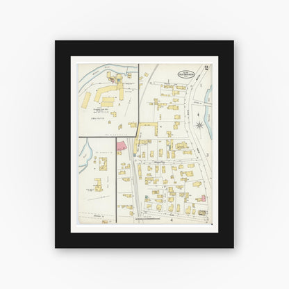 Old map wall art mockup — black gallery frame with white mat — Sanborn Fire Insurance Map from Great Barrington, Berkshire County, Massachusetts (1898), Sheet #0002