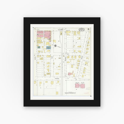 Old map wall art mockup — black gallery frame with white mat — Sanborn Fire Insurance Map from Sikeston, Scott County, Missouri (1910), Sheet #0003