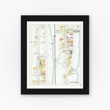 Old map wall art mockup — black gallery frame with white mat — Sanborn Fire Insurance Map from Parkers Landing, Armstrong County, Pennsylvania (1919), Sheet #0002