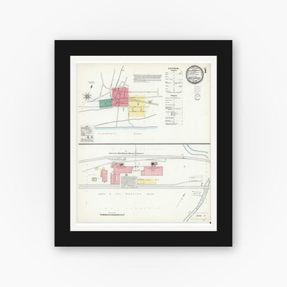 Old map wall art mockup — black gallery frame with white mat — Sanborn Fire Insurance Map from Montgomery, Lycoming County, Pennsylvania (1901) - Complete Map Set