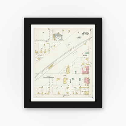 Old map wall art mockup — black gallery frame with white mat — Sanborn Fire Insurance Map from Wolfe City, Hunt County, Texas (1896), Sheet #0002
