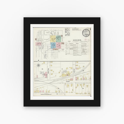 Old map wall art mockup — black gallery frame with white mat — Sanborn Fire Insurance Map from Paris, Edgar County, Illinois (1890), Sheet #0001