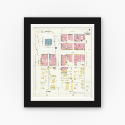 Old map wall art mockup — black gallery frame with white mat — Sanborn Fire Insurance Map from Hillsboro, Hill County, Texas (1911), Sheet #0005