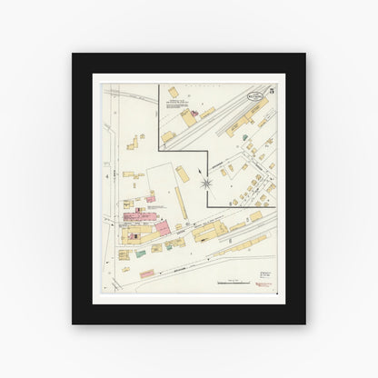 Old map wall art mockup — black gallery frame with white mat — Sanborn Fire Insurance Map from Westboro, Worcester County, Massachusetts (1899), Sheet #0005