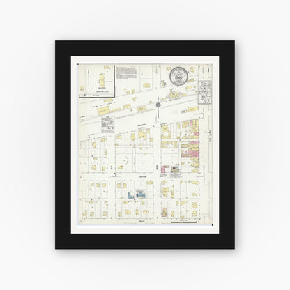 Old map wall art mockup — black gallery frame with white mat — Sanborn Fire Insurance Map from Ohio, Bureau County, Illinois (1913), Sheet #0001
