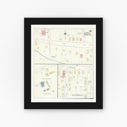 Old map wall art mockup — black gallery frame with white mat — Sanborn Fire Insurance Map from Seneca Falls, Seneca County, New York (1911), Sheet #0019