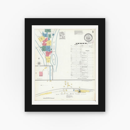 Old map wall art mockup — black gallery frame with white mat — Sanborn Fire Insurance Map from Athens, Bradford County, Pennsylvania (1903) - Complete Map Set