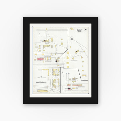 Old map wall art mockup — black gallery frame with white mat — Sanborn Fire Insurance Map from Virginia, Saint Louis County, Minnesota (1915), Sheet #0016