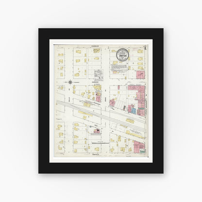 Old map wall art mockup — black gallery frame with white mat — Sanborn Fire Insurance Map from Rantoul, Champaign County, Illinois (1910), Sheet #0001