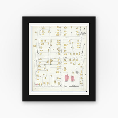 Old map wall art mockup — black gallery frame with white mat — Sanborn Fire Insurance Map from Bellevue, Huron And Sandusky County, Ohio (1906), Sheet #0003