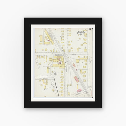 Old map wall art mockup — black gallery frame with white mat — Sanborn Fire Insurance Map from Waterloo, Seneca County, New York (1893), Sheet #0005