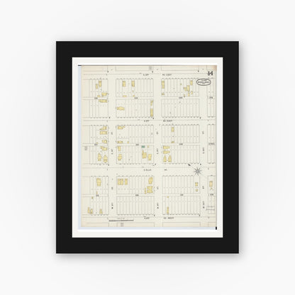 Old map wall art mockup — black gallery frame with white mat — Sanborn Fire Insurance Map from Ashland, Ashland County, Wisconsin (1895), Sheet #0014