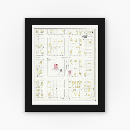 Old map wall art mockup — black gallery frame with white mat — Sanborn Fire Insurance Map from Morris, Stevens County, Minnesota (1915), Sheet #0002