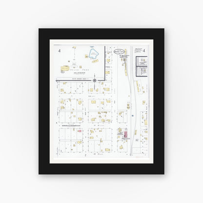 Old map wall art mockup — black gallery frame with white mat — Sanborn Fire Insurance Map from Grant City, Worth County, Missouri (1928), Sheet #0004
