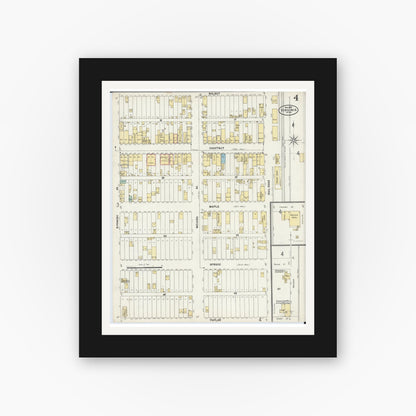 Old map wall art mockup — black gallery frame with white mat — Sanborn Fire Insurance Map from Virginia, Saint Louis County, Minnesota (1897), Sheet #0004