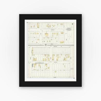 Old map wall art mockup — black gallery frame with white mat — Sanborn Fire Insurance Map from Munising, Alger County, Michigan (1897), Sheet #0004