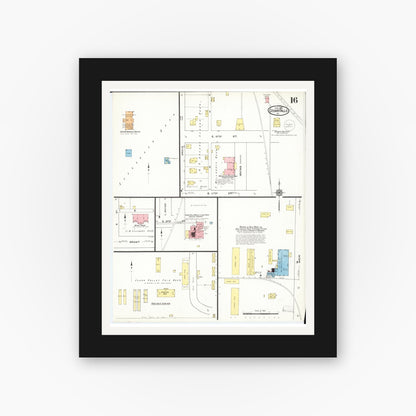 Old map wall art mockup — black gallery frame with white mat — Sanborn Fire Insurance Map from Cedar Falls, Black Hawk County, Iowa (1916), Sheet #0016