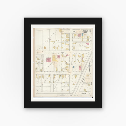 Old map wall art mockup — black gallery frame with white mat — Sanborn Fire Insurance Map from Forest, Hardin County, Ohio (1932), Sheet #0003