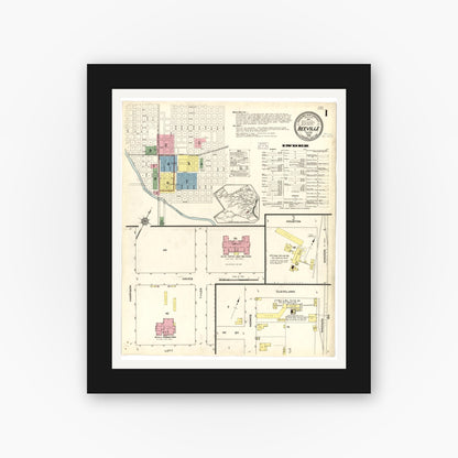 Old map wall art mockup — black gallery frame with white mat — Sanborn Fire Insurance Map from Beeville, Bee County, Texas (1914), Sheet #0001