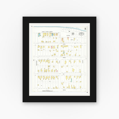 Old map wall art mockup — black gallery frame with white mat — Sanborn Fire Insurance Map from Sabula, Jackson County, Iowa (1905), Sheet #0005