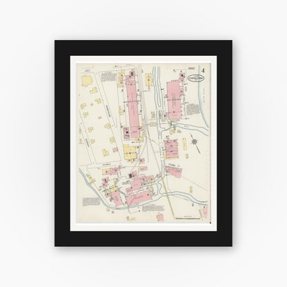 Old map wall art mockup — black gallery frame with white mat — Sanborn Fire Insurance Map from Leaksville-spray, Rockingham County, North Carolina (1915), Sheet #0004