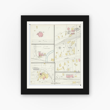 Old map wall art mockup — black gallery frame with white mat — Sanborn Fire Insurance Map from Pontiac, Oakland County, Michigan (1898), Sheet #0005
