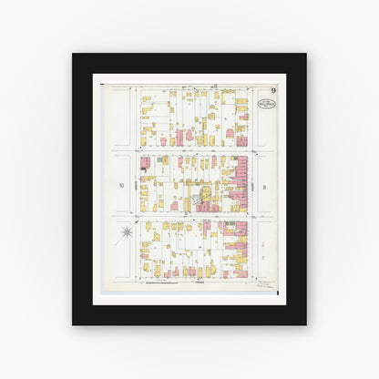 Old map wall art mockup — black gallery frame with white mat — Sanborn Fire Insurance Map from Gallipolis, Gallia County, Ohio (1900), Sheet #0009