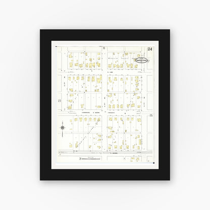 Old map wall art mockup — black gallery frame with white mat — Sanborn Fire Insurance Map from Marshalltown, Marshall County, Iowa (1910), Sheet #0024