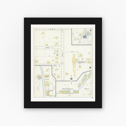 Old map wall art mockup — black gallery frame with white mat — Sanborn Fire Insurance Map from Eustis, Lake County, Florida (1912), Sheet #0006
