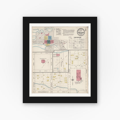 Old map wall art mockup — black gallery frame with white mat — Sanborn Fire Insurance Map from Grand Rapids, Itasca County, Minnesota (1922) - Complete Map Set