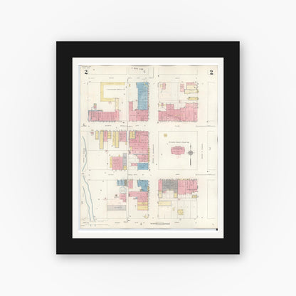 Old map wall art mockup — black gallery frame with white mat — Sanborn Fire Insurance Map from Snyder, Scurry County, Texas (1942), Sheet #0002