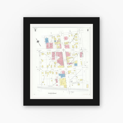 Old map wall art mockup — black gallery frame with white mat — Sanborn Fire Insurance Map from Morton, Tazewell County, Illinois (1940), Sheet #0002