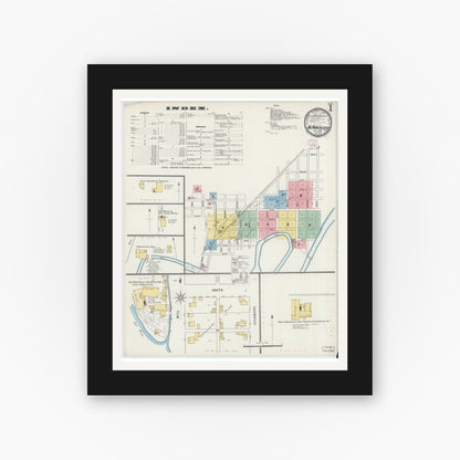 Old map wall art mockup — black gallery frame with white mat — Sanborn Fire Insurance Map from North Manchester, Wabash County, Indiana (1895) - Complete Map Set
