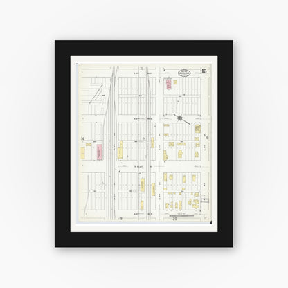 Old map wall art mockup — black gallery frame with white mat — Sanborn Fire Insurance Map from Ashland, Ashland County, Wisconsin (1909), Sheet #0015