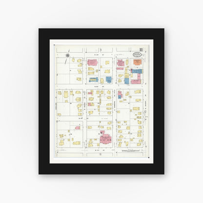 Old map wall art mockup — black gallery frame with white mat — Sanborn Fire Insurance Map from Dixon, Lee County, Illinois (1918), Sheet #0011