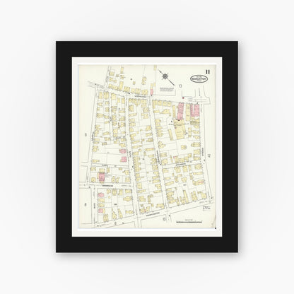 Old map wall art mockup — black gallery frame with white mat — Sanborn Fire Insurance Map from Newburyport, Essex County, Massachusetts (1914), Sheet #0011
