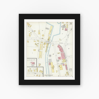 Old map wall art mockup — black gallery frame with white mat — Sanborn Fire Insurance Map from Hudson, Middlesex County, Massachusetts (1897), Sheet #0005