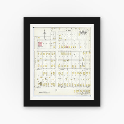Old map wall art mockup — black gallery frame with white mat — Sanborn Fire Insurance Map from East Palestine, Columbiana County, Ohio (1915), Sheet #0003