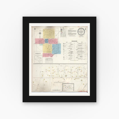 Old map wall art mockup — black gallery frame with white mat — Sanborn Fire Insurance Map from Rockwall, Rockwall County, Texas (1945), Sheet #0001