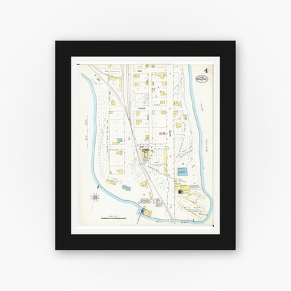 Old map wall art mockup — black gallery frame with white mat — Sanborn Fire Insurance Map from Bellevue, Jackson County, Iowa (1902), Sheet #0004