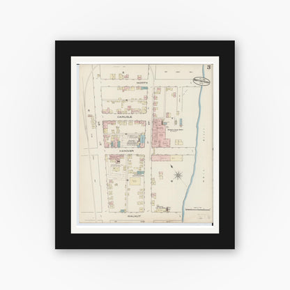 Old map wall art mockup — black gallery frame with white mat — Sanborn Fire Insurance Map from Martins Ferry, Belmont County, Ohio (Unknown), Sheet #0003