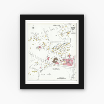 Old map wall art mockup — black gallery frame with white mat — Sanborn Fire Insurance Map from Clinton, Worcester County, Massachusetts (1919), Sheet #0004