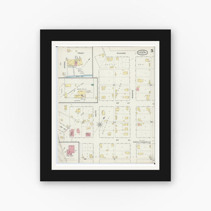 Old map wall art mockup — black gallery frame with white mat — Sanborn Fire Insurance Map from Henry, Marshall County, Illinois (1893), Sheet #0005