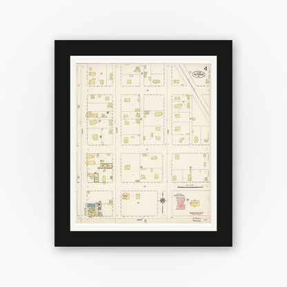 Old map wall art mockup — black gallery frame with white mat — Sanborn Fire Insurance Map from Alturas, Modoc County, California (1912), Sheet #0004