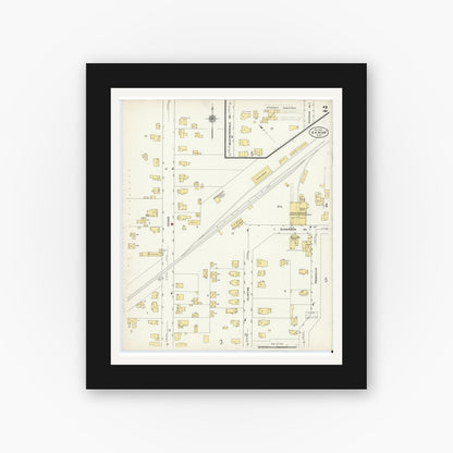 Old map wall art mockup — black gallery frame with white mat — Sanborn Fire Insurance Map from Akron, Erie County, New York (1910), Sheet #0002