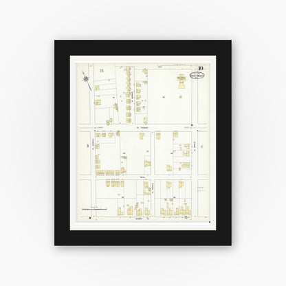 Old map wall art mockup — black gallery frame with white mat — Sanborn Fire Insurance Map from Rocky Mount, Edgecombe And Nash Counties, North Carolina (1912), Sheet #0010